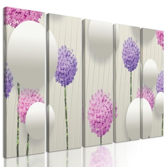 5-dielny obraz abstraktné lúčne kvety