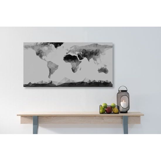 Obraz mapa sveta tvorená mnohouholníkmi v čiernobielom prevedení