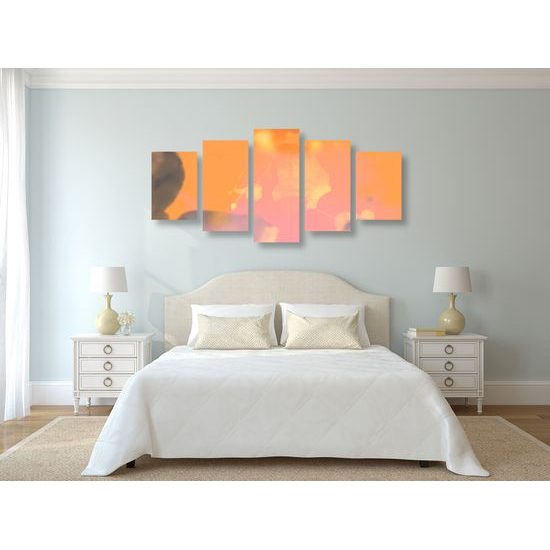 5-dielny obraz lipový list pri západe slnka