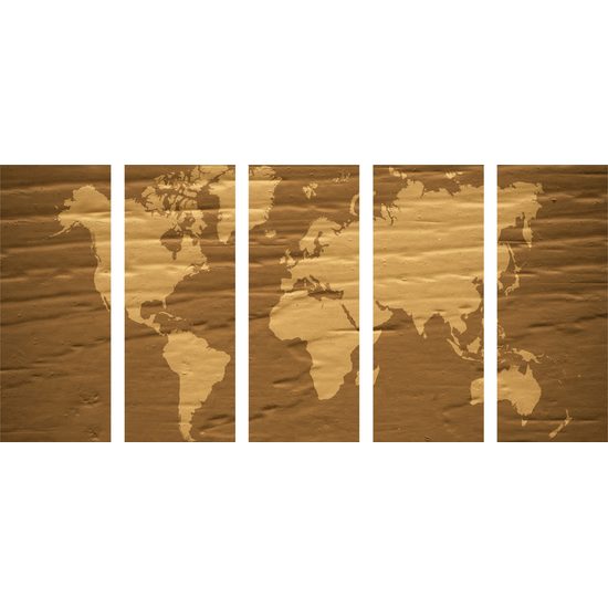 5-deilny obraz nádherná mapa sveta v hnedom prevedení