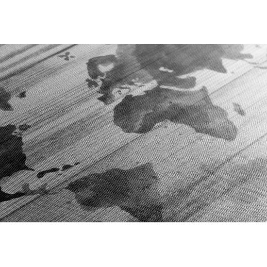 Obraz čiernobiela mapa sveta na dreve