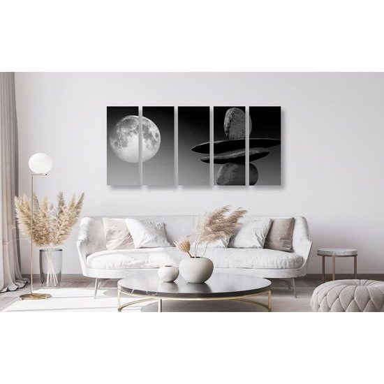 5-dielny obraz zaujímavý kamenný úkaz v čiernobielom prevedení