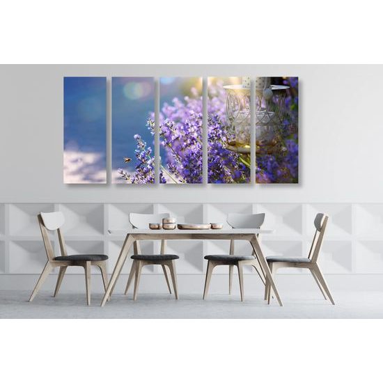 5-dielny obraz nádherné modro-fialové kvety levandule