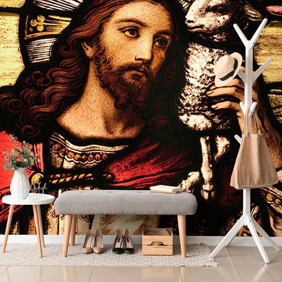 Samolepiaca tapeta milosrdný Ježiš Kristus s jahniatkom