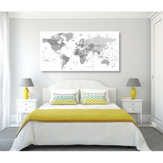 Obraz prehľadná šedá mapa sveta na bielom pozadí