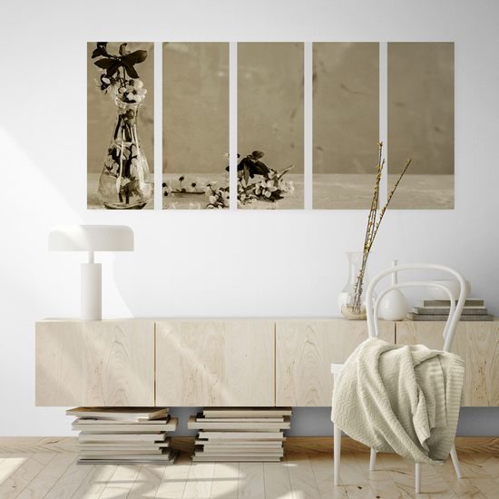 5-dielny obraz čerešňové zátišie v sépiovom prevedení