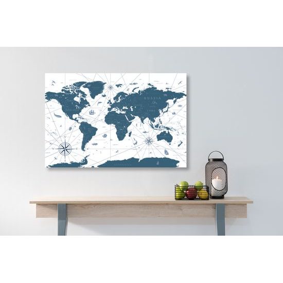 Obraz mapa sveta s historickým nádychom v modrom prevedení