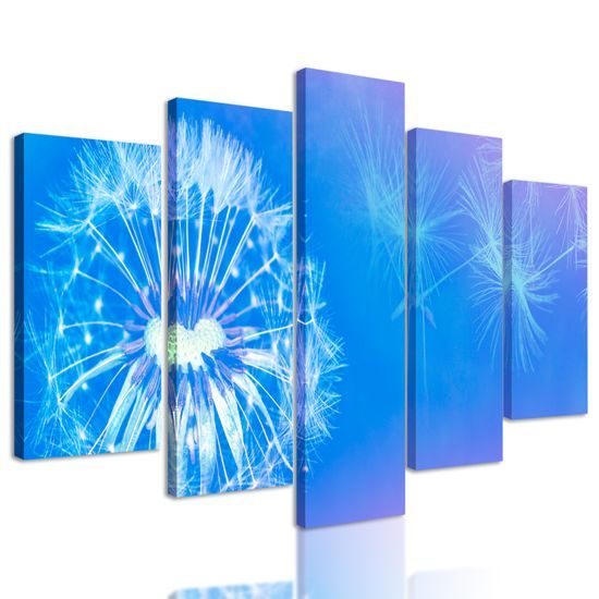 5-dielny obraz púpava v modro bielych farbách