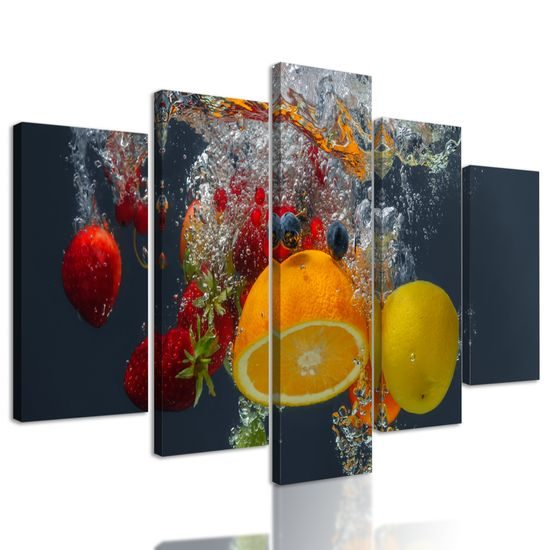 5-dielny obraz ovocie ponorené vo vode