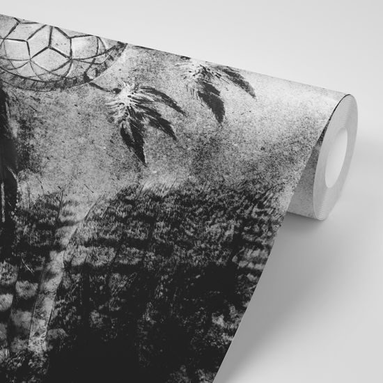 Samolepiaca tapeta čiernobiely lapač snov s indiánskymi prvkami