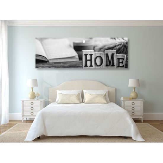 Obraz umelecké zátišie s nápisom Home v čiernobielom prevedení