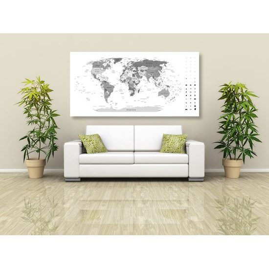Obraz precízna mapa sveta v čiernobielom prevedení