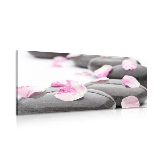 Obraz zen kamene s lupeňami kvetu