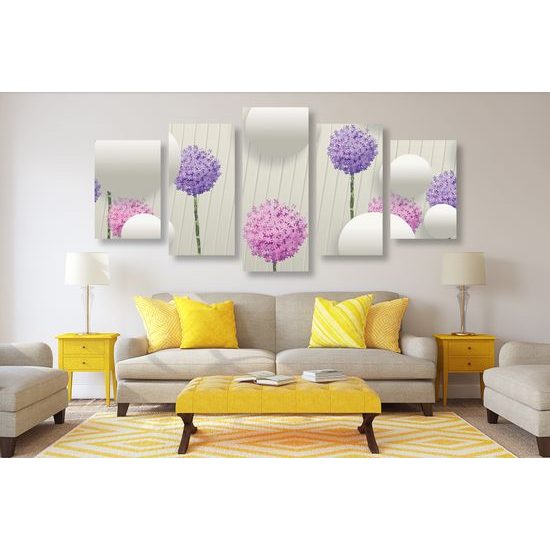 5-dielny obraz abstraktné lúčne kvety