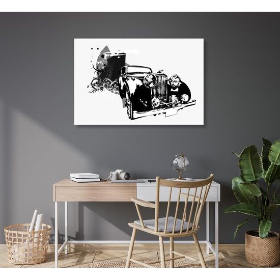 Obraz veterán na abstraktnom pozadí v čiernobielom prevedení