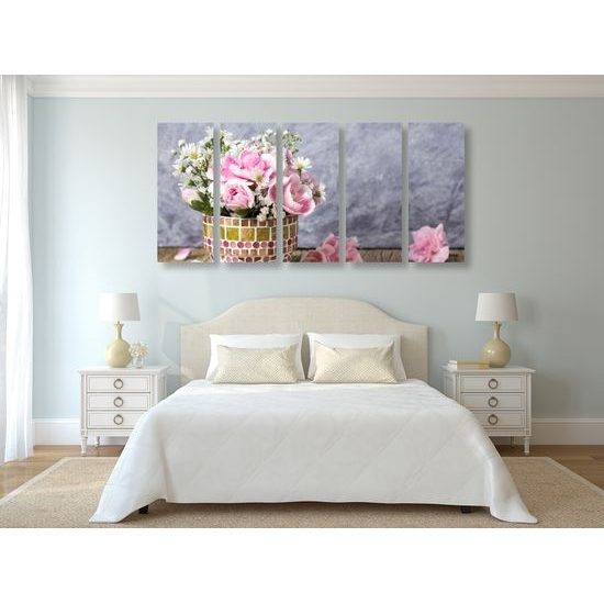 5-dielny obraz kvety v nádhernom črepníku