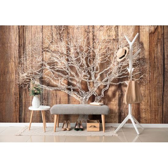 Samolepiaca tapeta strom života na drevenom pozadí