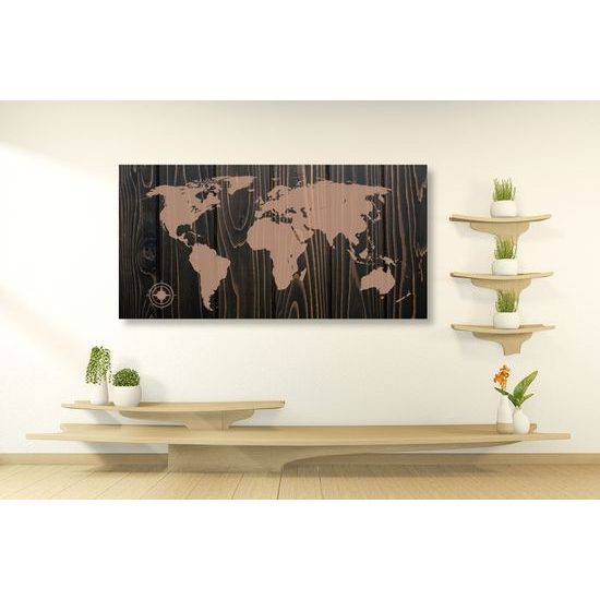 Obraz mapa sveta na dreve v luxusnom prevedení