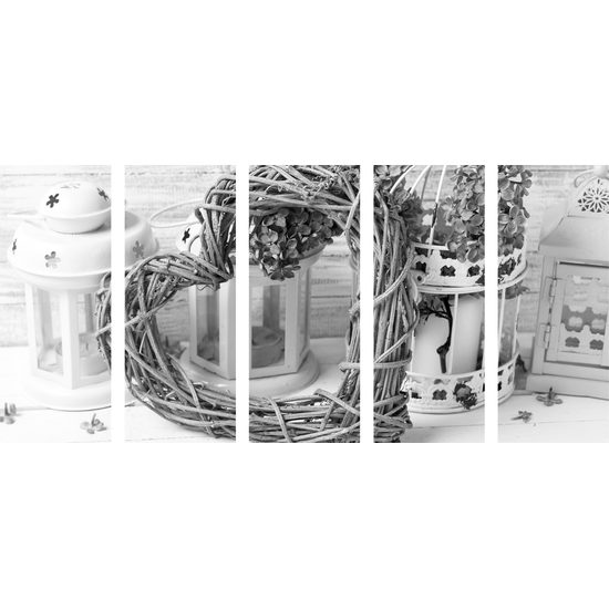 5-dielny obraz zátišie plné lásky v čiernobielom prevedení