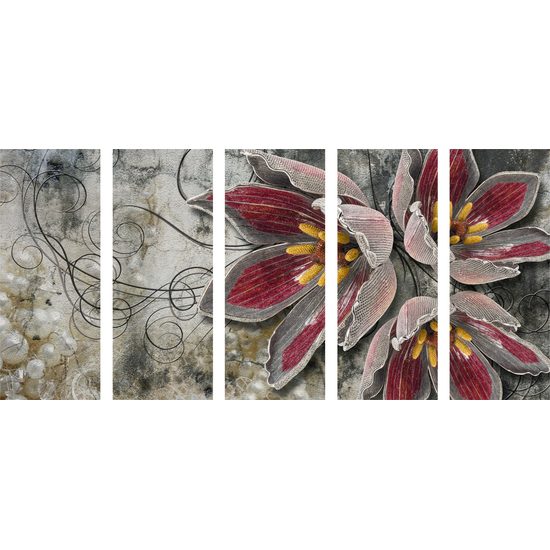 5-dielny obraz abstraktný kvet