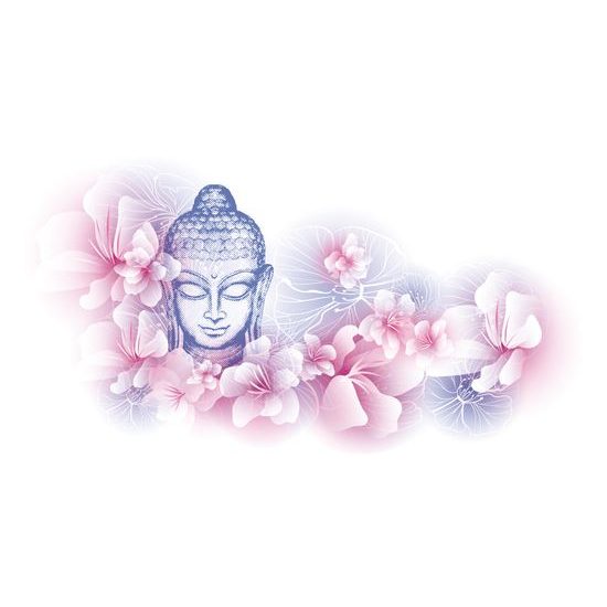 Samolepiaca tapeta pokojný Budha s kvetmi čerešne