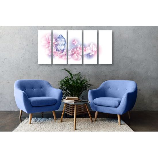 5-dielny obraz Budha v nežnom prevedení