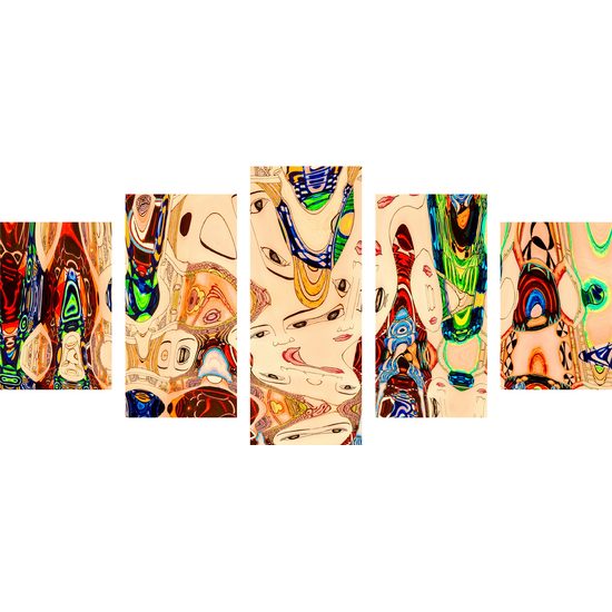 5-dielny obraz abstrakcia tvárí v pestrofarebnom prevedení