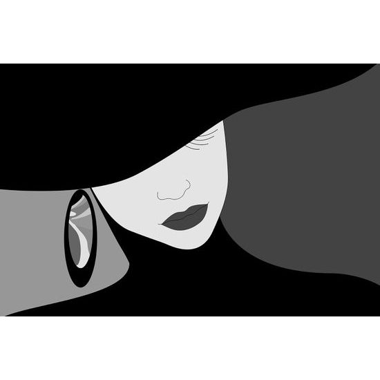 Samolepiaca tapeta tajomná žena v klobúku v čiernobielom prevedení