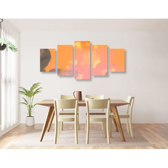 5-dielny obraz lipový list pri západe slnka