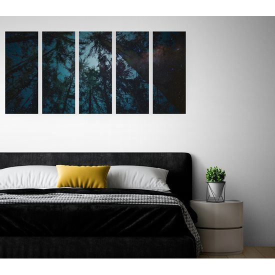 5-dielny obraz obloha medzi korunami stromov
