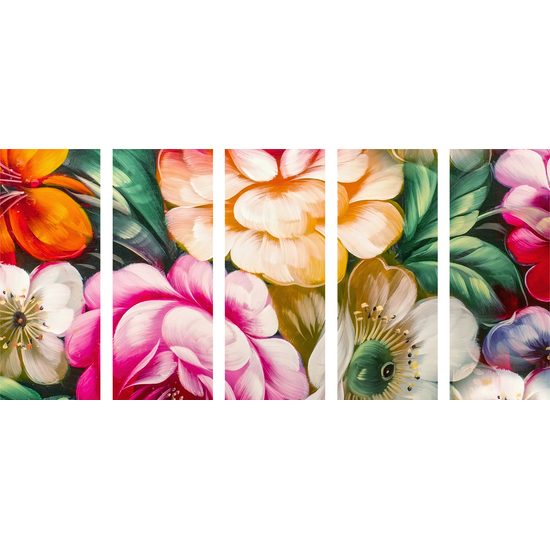 5-dielny obraz kvety v impresionistickom štýle