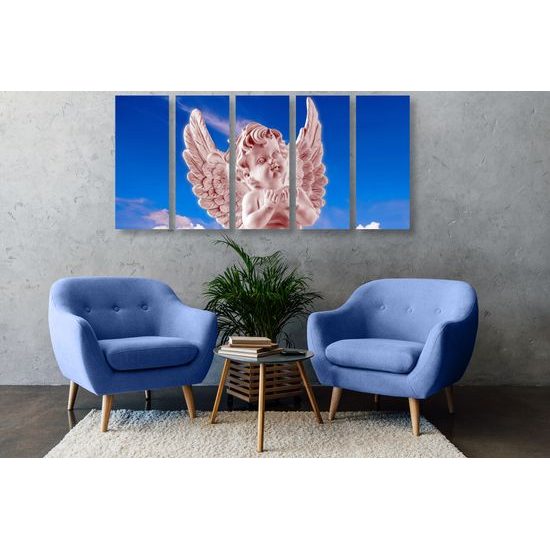 5-dielny obraz ružový anjel na oblohe