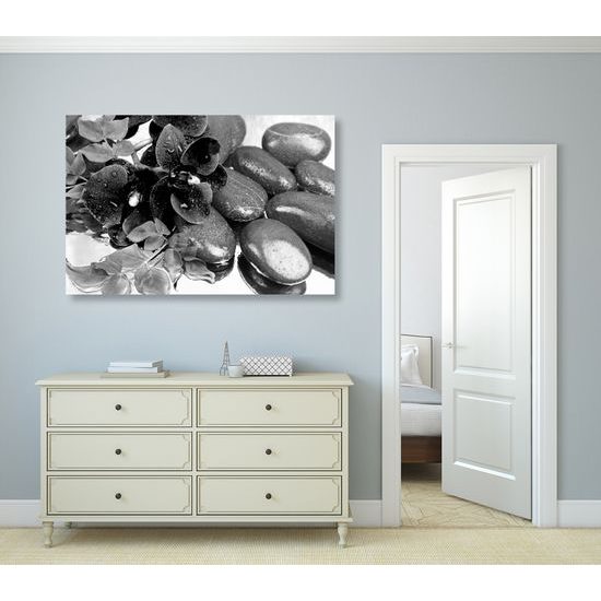 Obraz wellness zátišie a kvet orchidei v čiernobielom prevedení