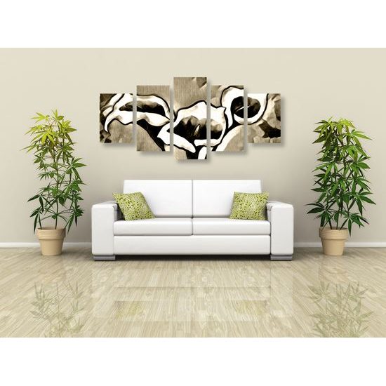 5-dielny obraz dychberúce etno kaly v sépiovom prevedení