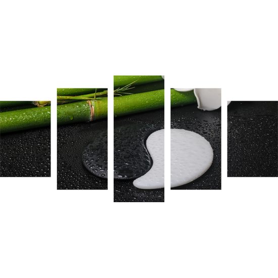 5-dielny obraz bambusové zátišie so symbolom Jin a Jang