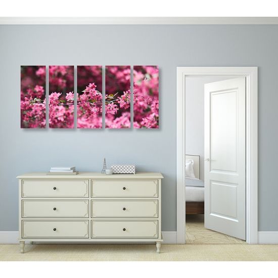 5-dielny obraz ružové kvety v rozkvete