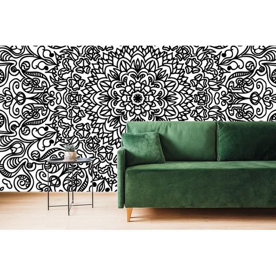 Tapeta čiernobiela Mandala v štýle kvetov