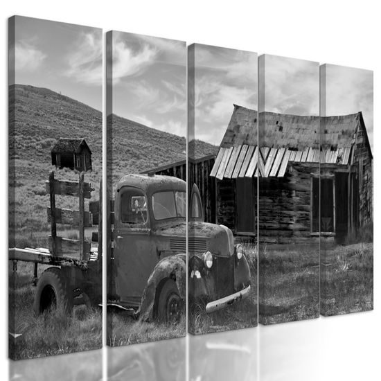 5-dielny obraz opustený vidiek v čiernobielom prevedení
