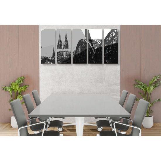 5-dielny obraz čiernobiely nemecký Kolín v pop art štýle