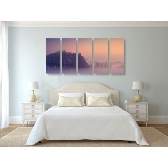 5-dielny obraz spln mesiaca zahalený hmlou