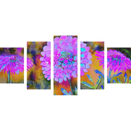 5-dielny obraz olejomaľba kvetov