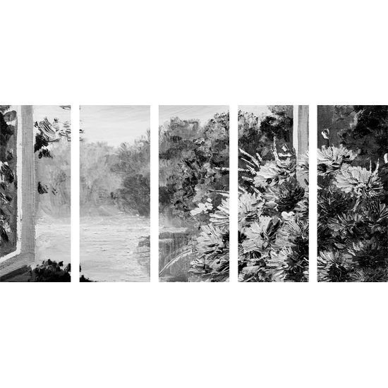 5-dielny obraz vintage kytica v čiernobielom prevedení