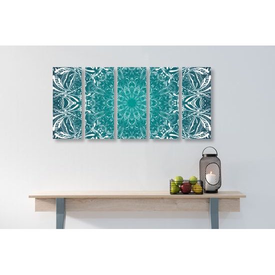 5-dielny obraz Mandala v modro-zelenom prevedení