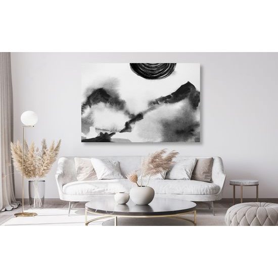 Obraz čiernobiela maľba japonských hôr