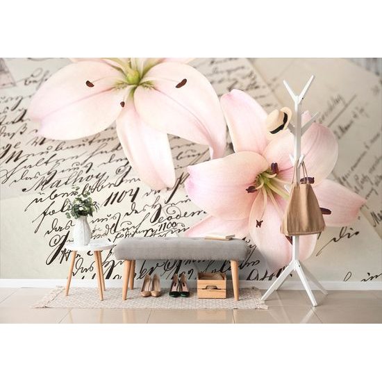 Samolepiaca fototapeta kvety ľalie na starom liste