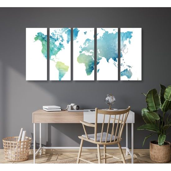 5-dielny obraz nádherná akvarelová mapa sveta