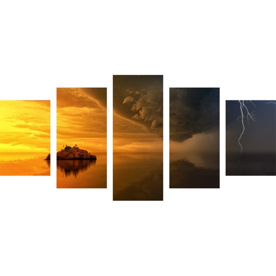 5-dielny obraz búrka valiaca sa na ostrov