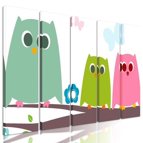 5-dielny obraz sovia rodina