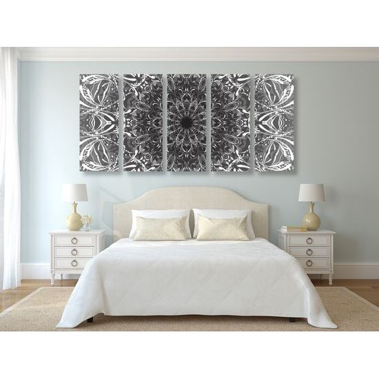 5-dielny obraz nádherná Mandala v čiernobielom prevedení