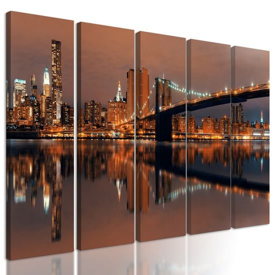 5-dielny obraz krása nočného Manhattanu